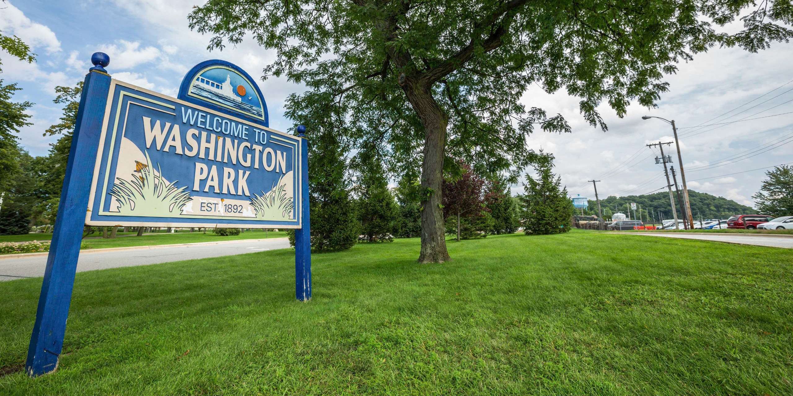 Welcome sign at Washington Park in Michigan City, Indiana Welcome sign at Washington Park in Michigan City, Indiana