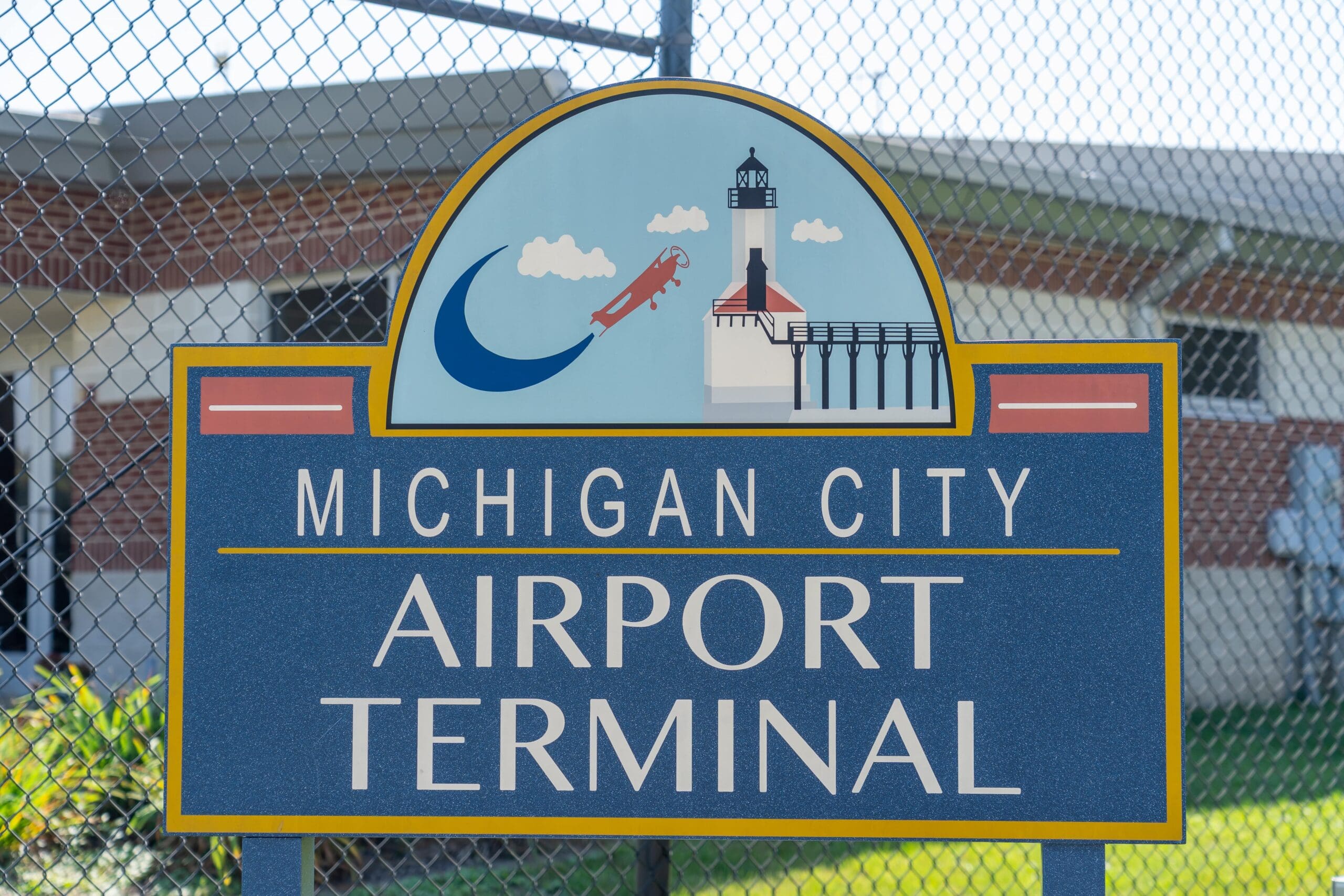 Michigan City Airport Terminal sign at Michigan City Municipal Airport in Indiana